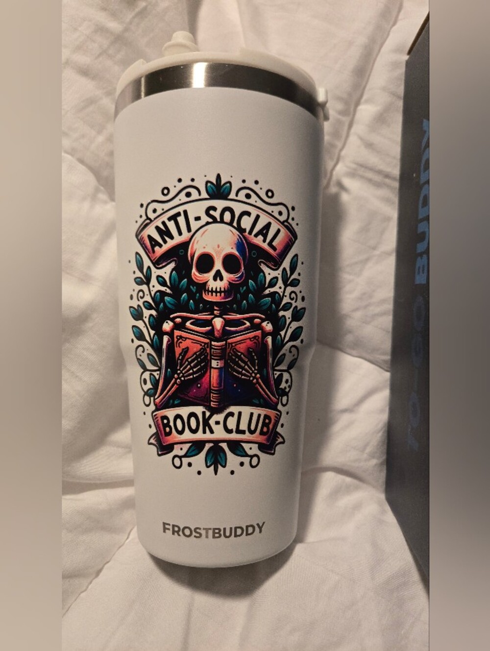 FrostBuddy White 'Anti-Social Book Club' Insulated Tumbler